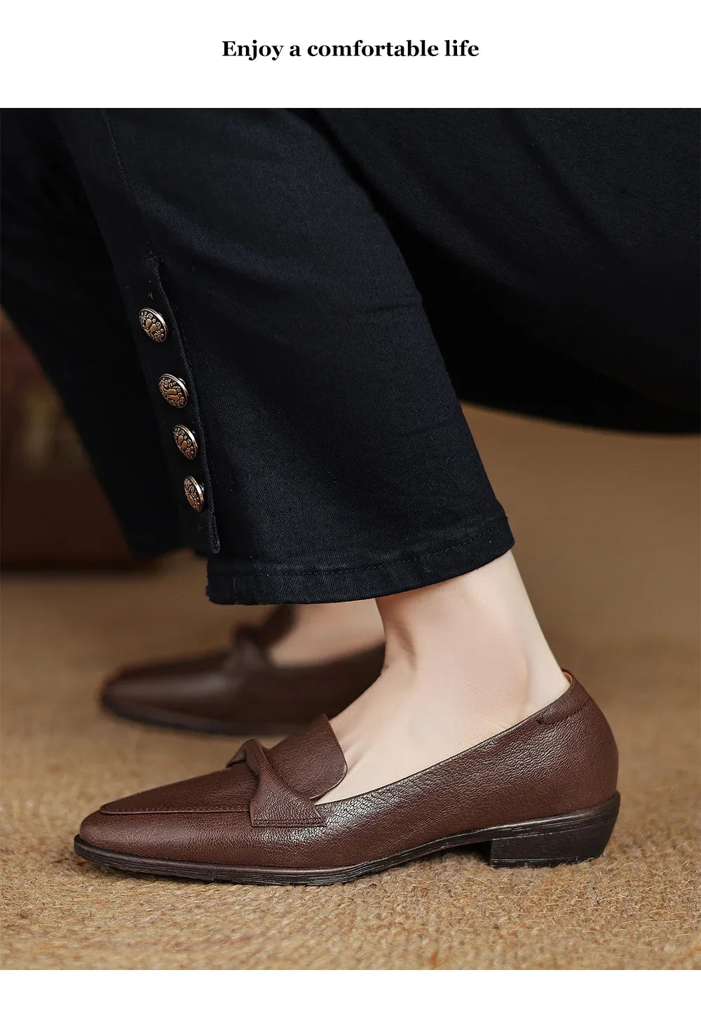 2025 spring autumn women pumps natural leather 22-25cm soft sheepskin+cowhide+pigskin pointed toe thick heel loafers women shoes