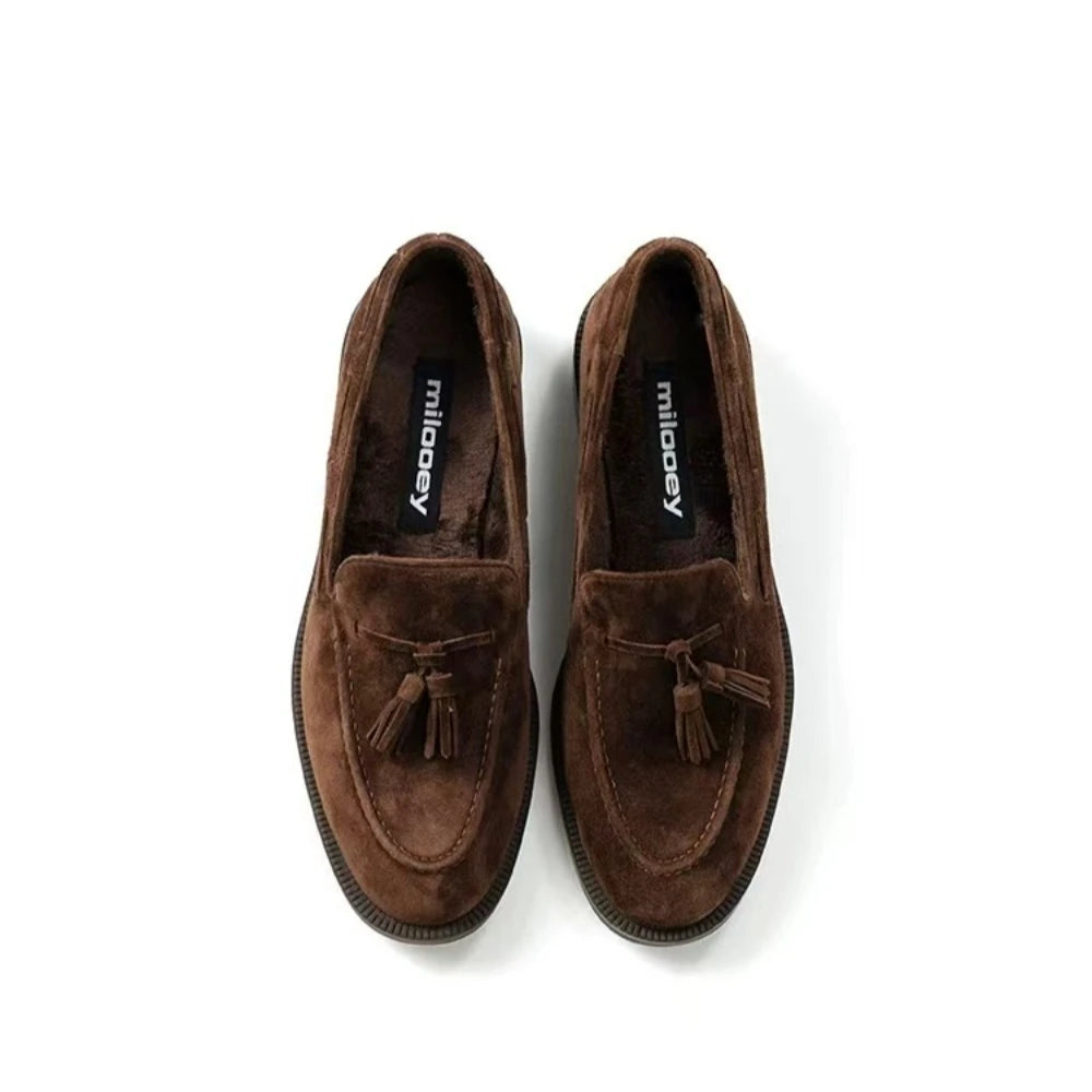 Casual Loafers Women Suede Tassel Round Toe Non-Slip Flat Shoes Women Flat Comfortable Vintage Loafers