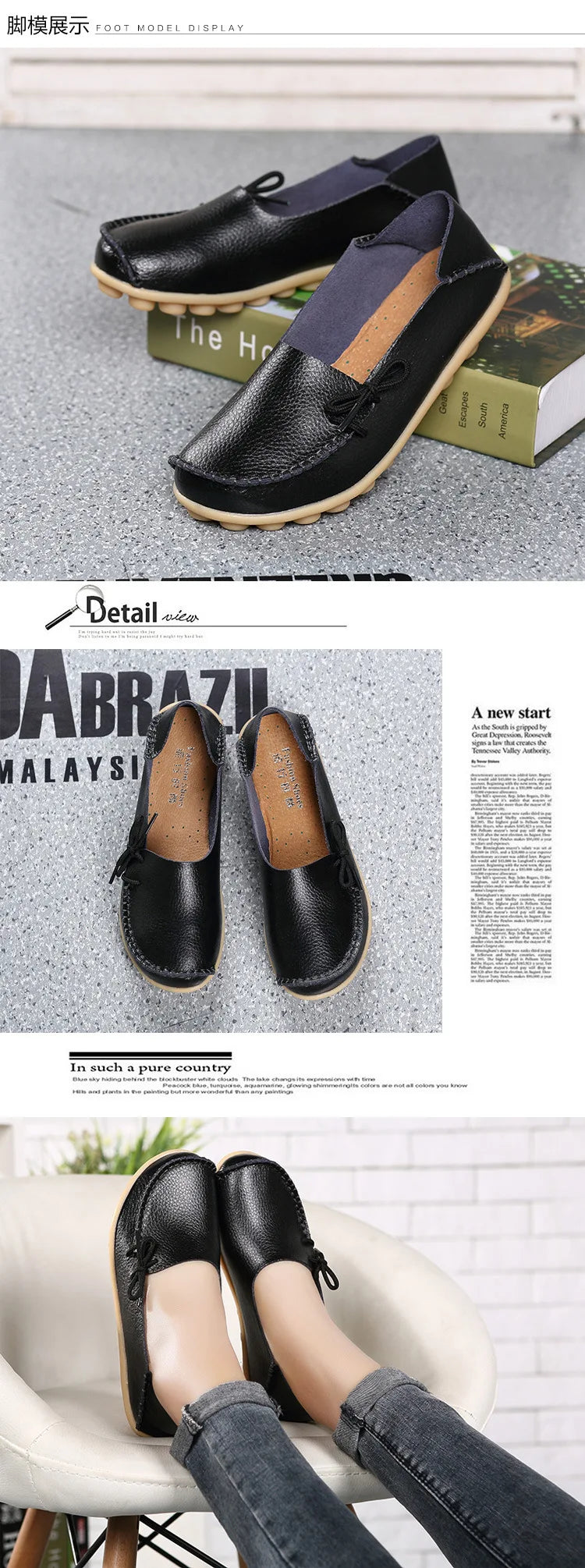 New Moccasins Women Flats 2026 Autumn Woman Loafers Genuine Leather Female Shoes Slip On Ballet Bowtie Women's Shoes Big Size