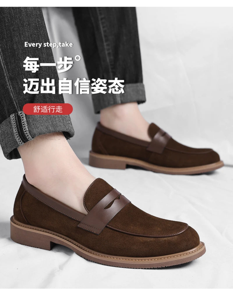 Men Loafer Shoes 2026 New Retro Nubuck Leather Shoes British Style Slip On Lazy Single Shoes Business Casual Leather Shoes For M