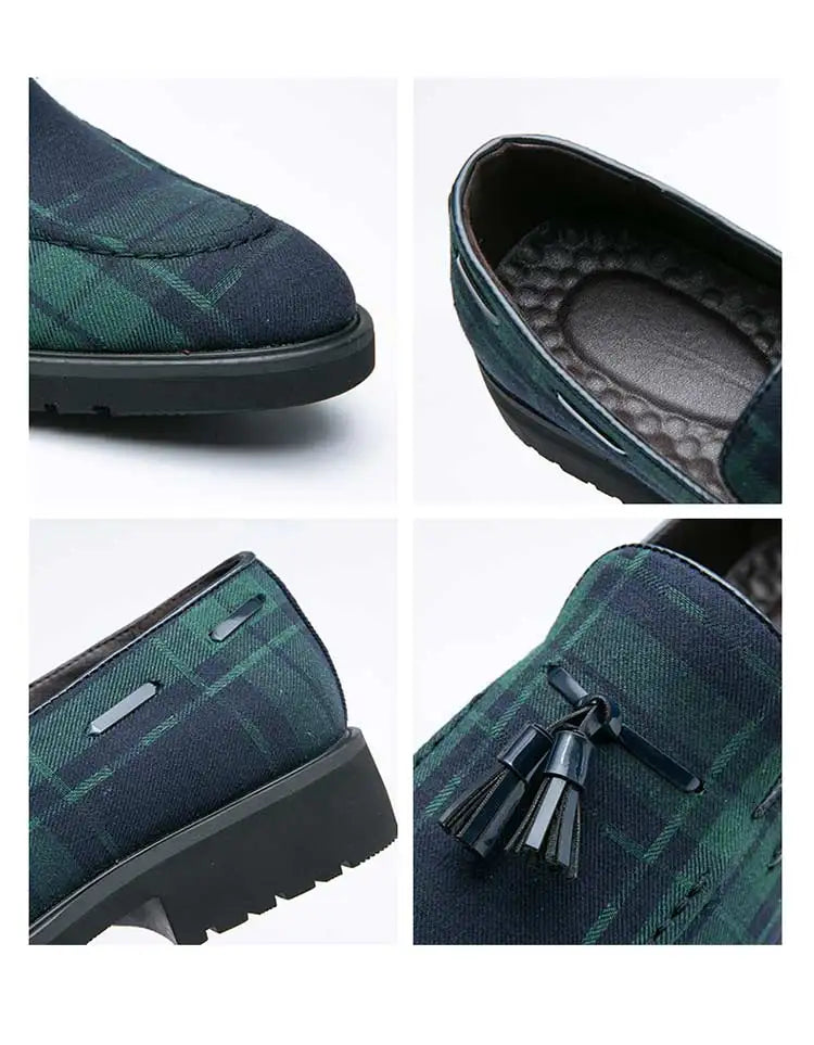 Loafers Men Plaid Tassel Suede Brown Square Toe Party Wedding Shoes for Men with  Dress Shoes Men