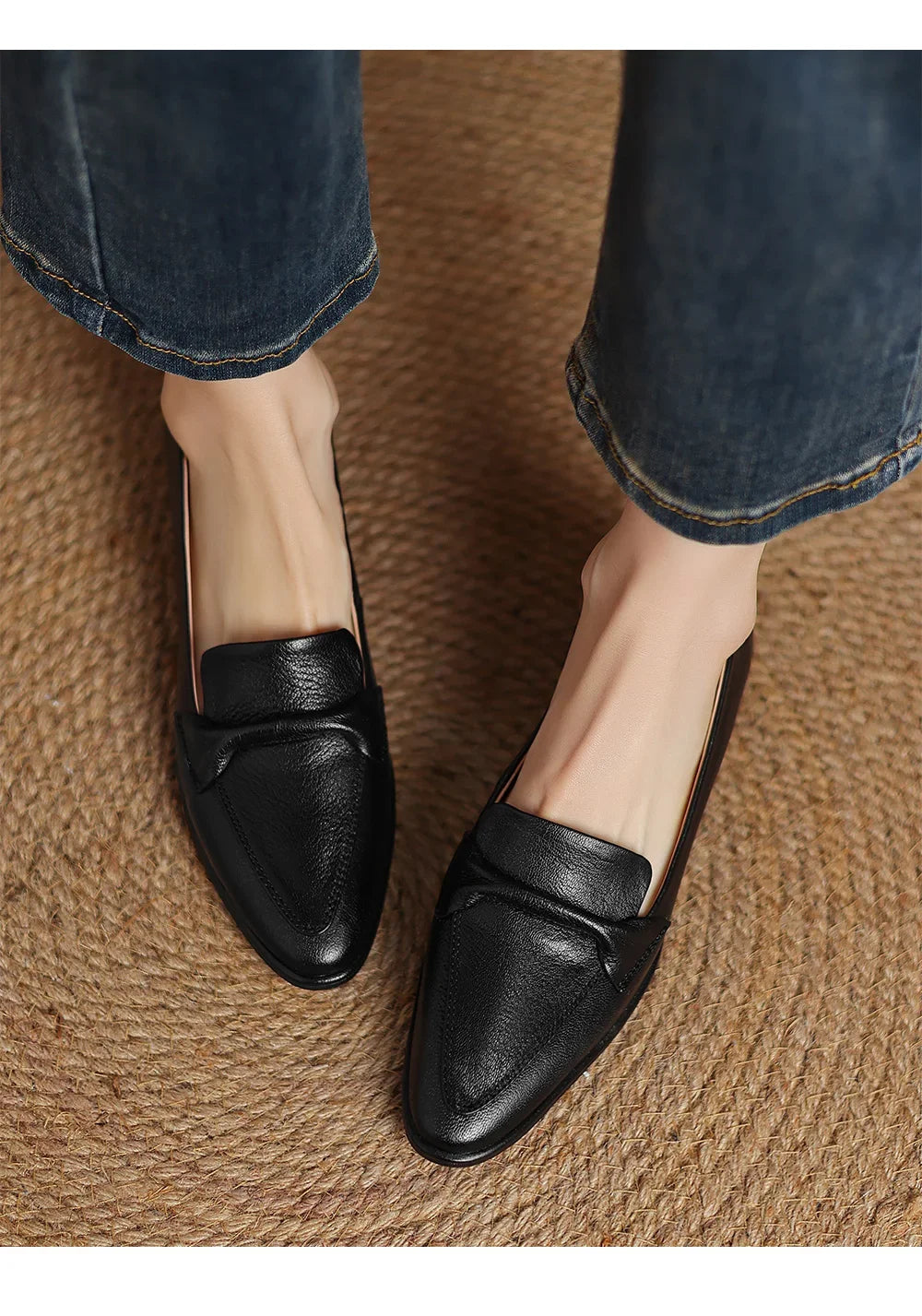 2025 spring autumn women pumps natural leather 22-25cm soft sheepskin+cowhide+pigskin pointed toe thick heel loafers women shoes