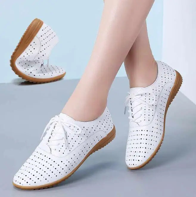 2026 New Women Flats Spring Autumn Woman Loafers Genuine Leather Female Shoes Lace up Soft Comfortable Ladies Women's Shoes