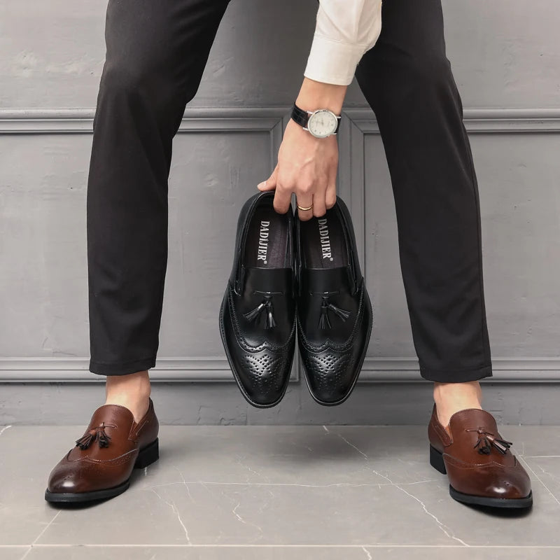 Luxury Men Loafers Tassels Soft Moccasins Spring Black Shoes Man High Quality Mens Shoes Casual Leather Driving Flats Size 38-48