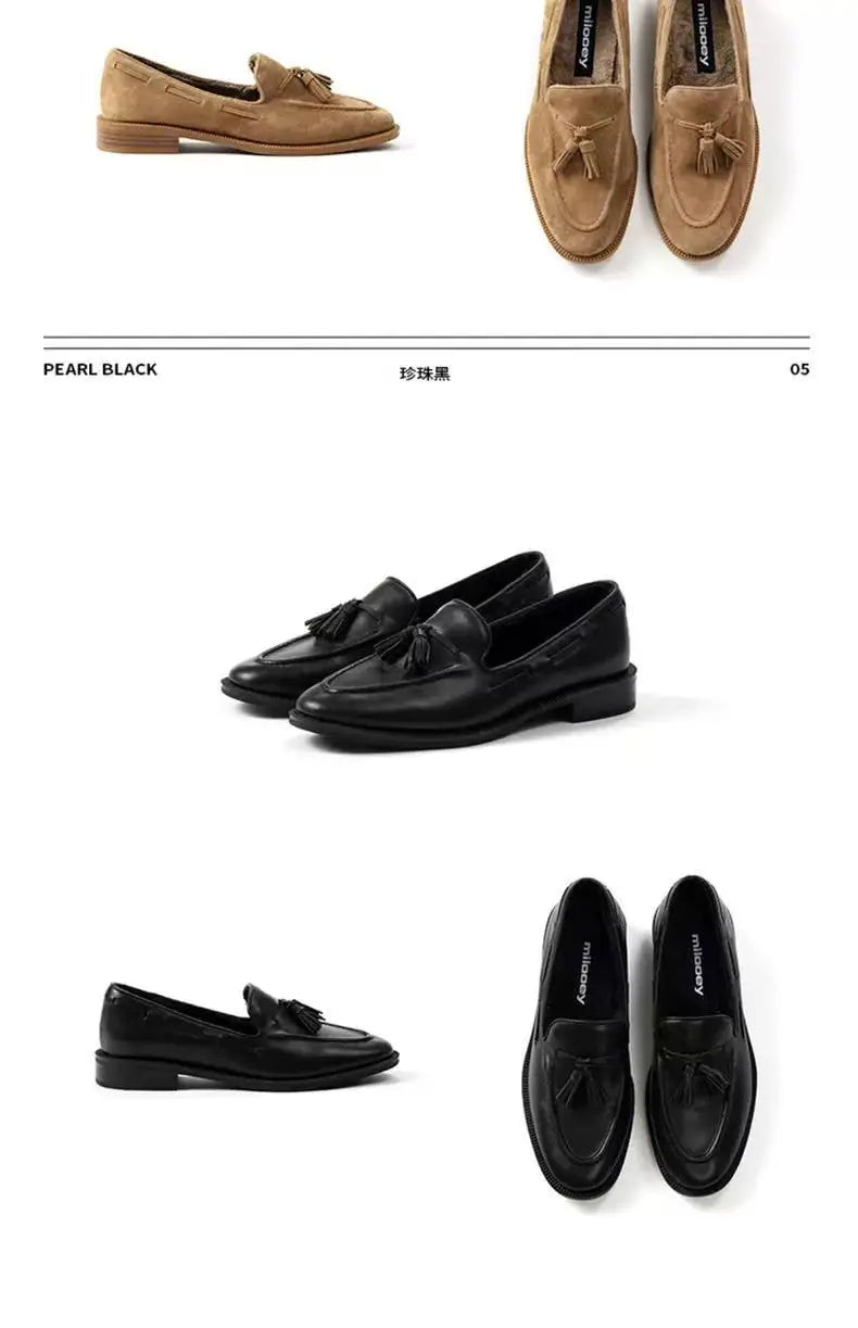 Casual Loafers Women Suede Tassel Round Toe Non-Slip Flat Shoes Women Flat Comfortable Vintage Loafers