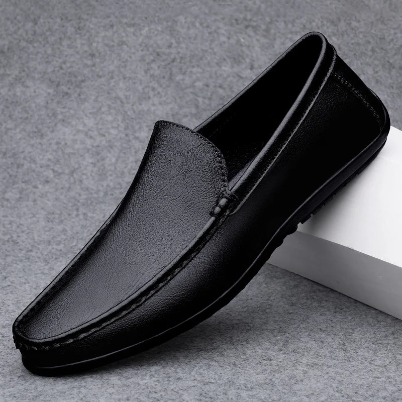 Mocassin Cuir Bleu Homme