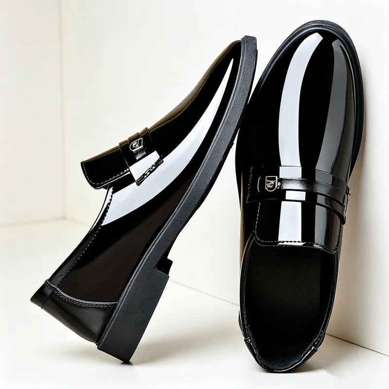 Gloss Patent Leather Men Slip-on Loafers Anti-slip Formal Dress Shoes Suitable for Commute Wedding Business Events