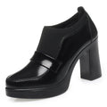 Women's One Pedal Loafer High Heel Soft Leather Shoes 2024 New Thick Bottom British Style Elastic Mouth Chunky Heel Shoes