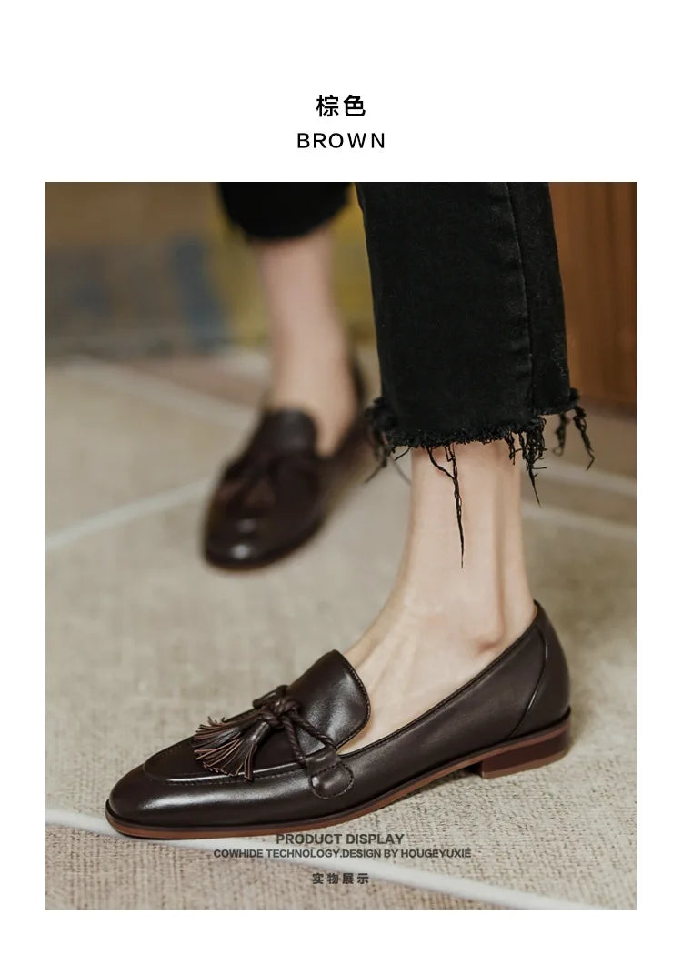 Retro British Style Square Head Women's Loafers Shoes 2022 Summer New Style Tassel Comfortable Single Shoes Women Brown Shoes