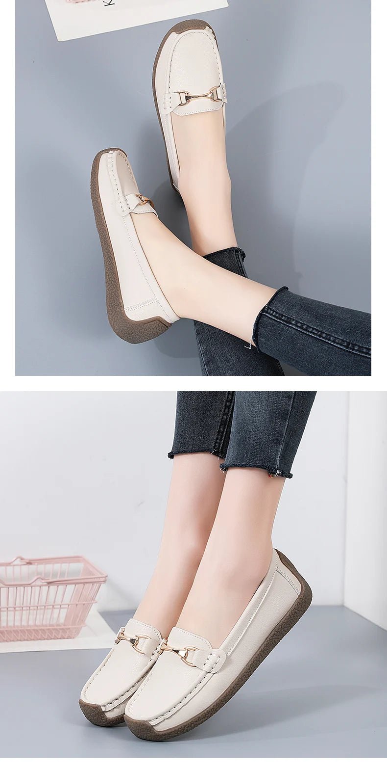 2024 New Women Shoes Flats Leather Moccasins Sneakers Woman Casual Shoes Slip-on Loafers Female Boat Shoes Big Size 44