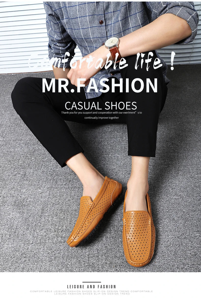 Mocassin Perforé Homme Bleu