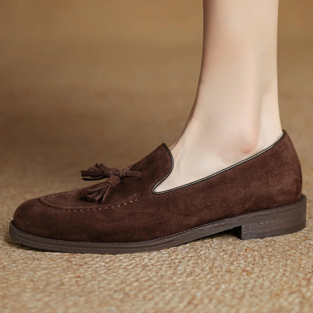 Women's natural suede leather fringe slip-on flats loafers leisure soft comfortable casual female moccasins shoes for woman sale