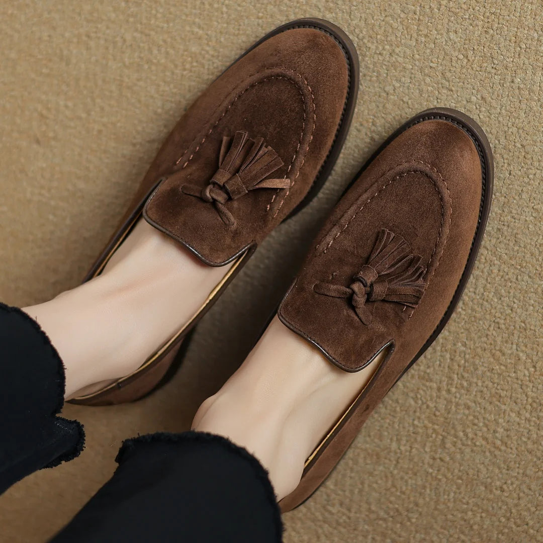 Women's natural suede leather fringe slip-on flats loafers leisure soft comfortable casual female moccasins shoes for woman sale