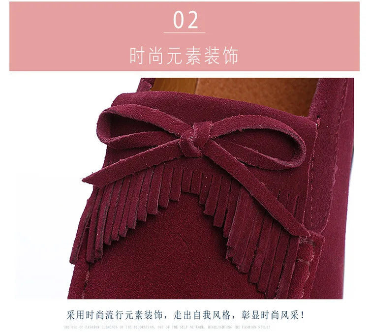 2025 Spring Platform Leather Flats Slip on Sneakers Designer Tassel Fringe Loafer Moccasins Fashon Green Suede Shoes of Women