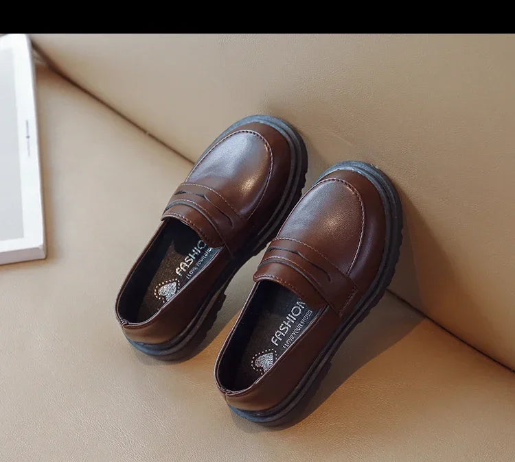 Britain Style Children's Leather Shoes for Boys 2025 Spring New Girls Retro Black Single Shoes Soft Moccasin Shoes for Children
