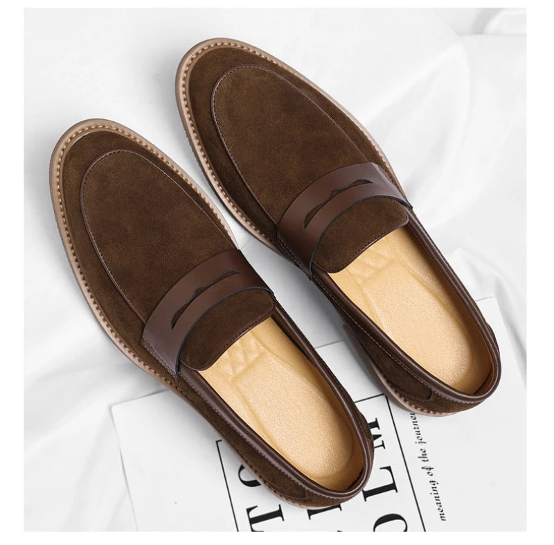 Men Loafer Shoes 2026 New Retro Nubuck Leather Shoes British Style Slip On Lazy Single Shoes Business Casual Leather Shoes For M