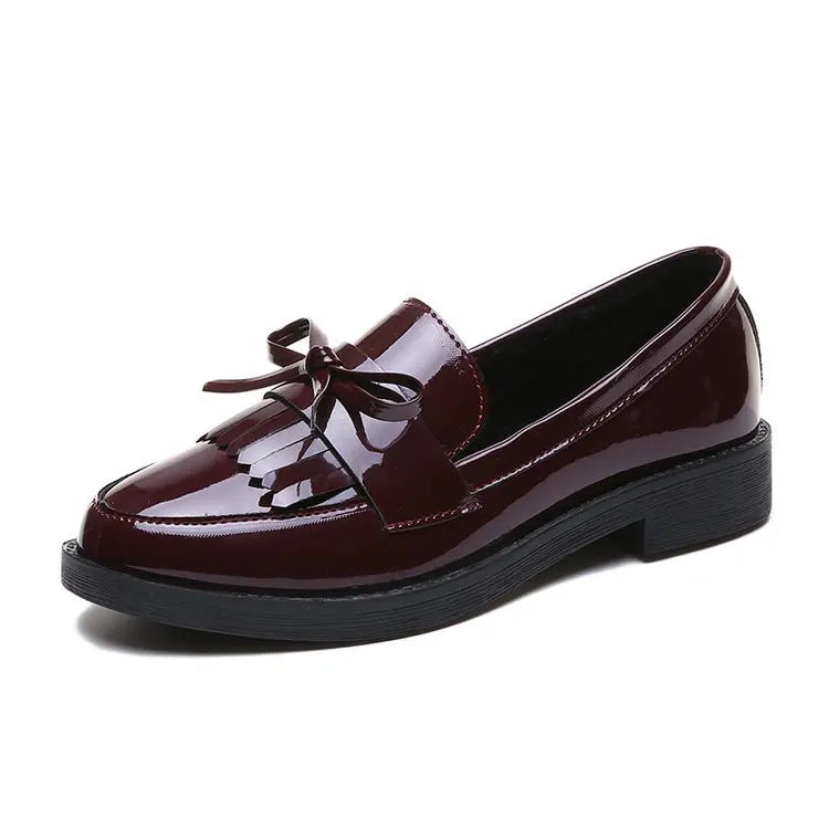 Womens Shoes Patent Leather Women Loafers British Tassel Casual Female Flat Shoes Bowknot Small Leather Shoe Comfortable Zapatos