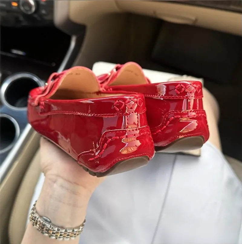 Office Ladies Comfortable Breathable Genuine Leather Flats Breathable Fashion Tassel Spring Summer Women Patent Leather Loafers