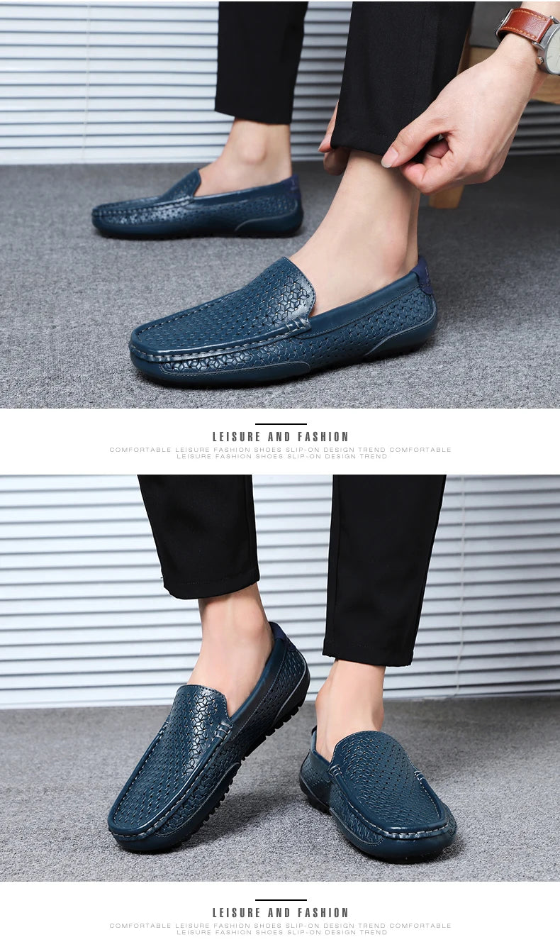 Mocassin Perforé Homme Bleu