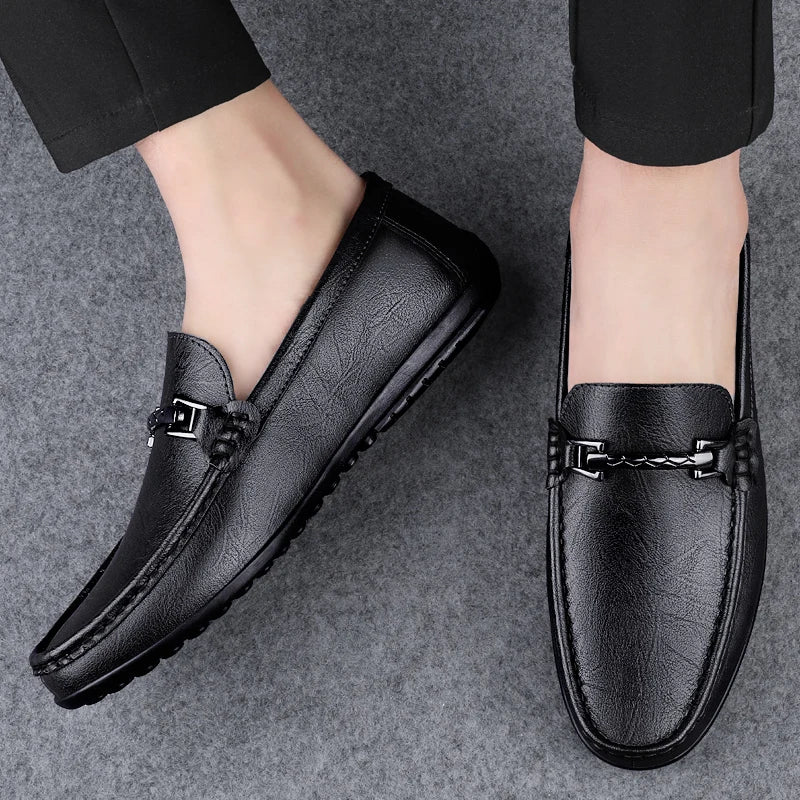 Mocassin Cuir Bleu Homme