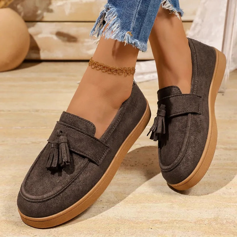 Women's Tassel Slip on Loafers Fashion Comfort Outdoor Flats Casual Shoes Daily Walking Shoes British Style Suede Sneakers 43