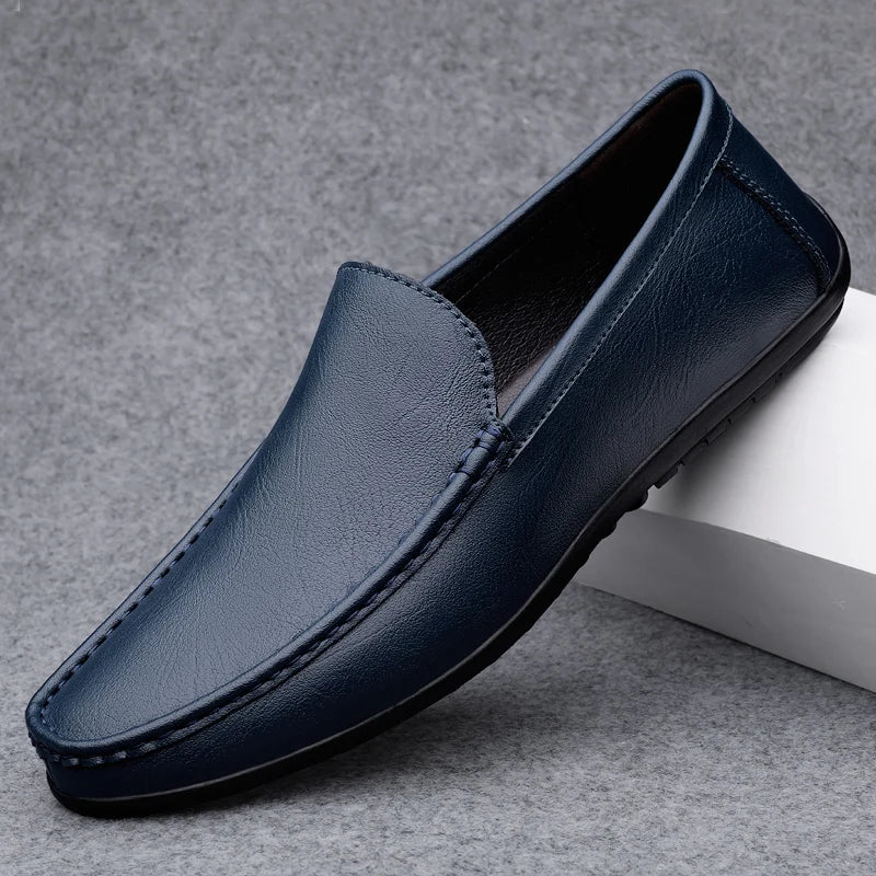 Mocassin Cuir Bleu Homme