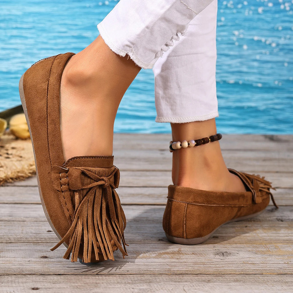 Summer Tassel Loafers for Women, Retro Suede Flat Shoes, Bohemian Style Slip-On Bean Shoes, Versatile Women's Shoes