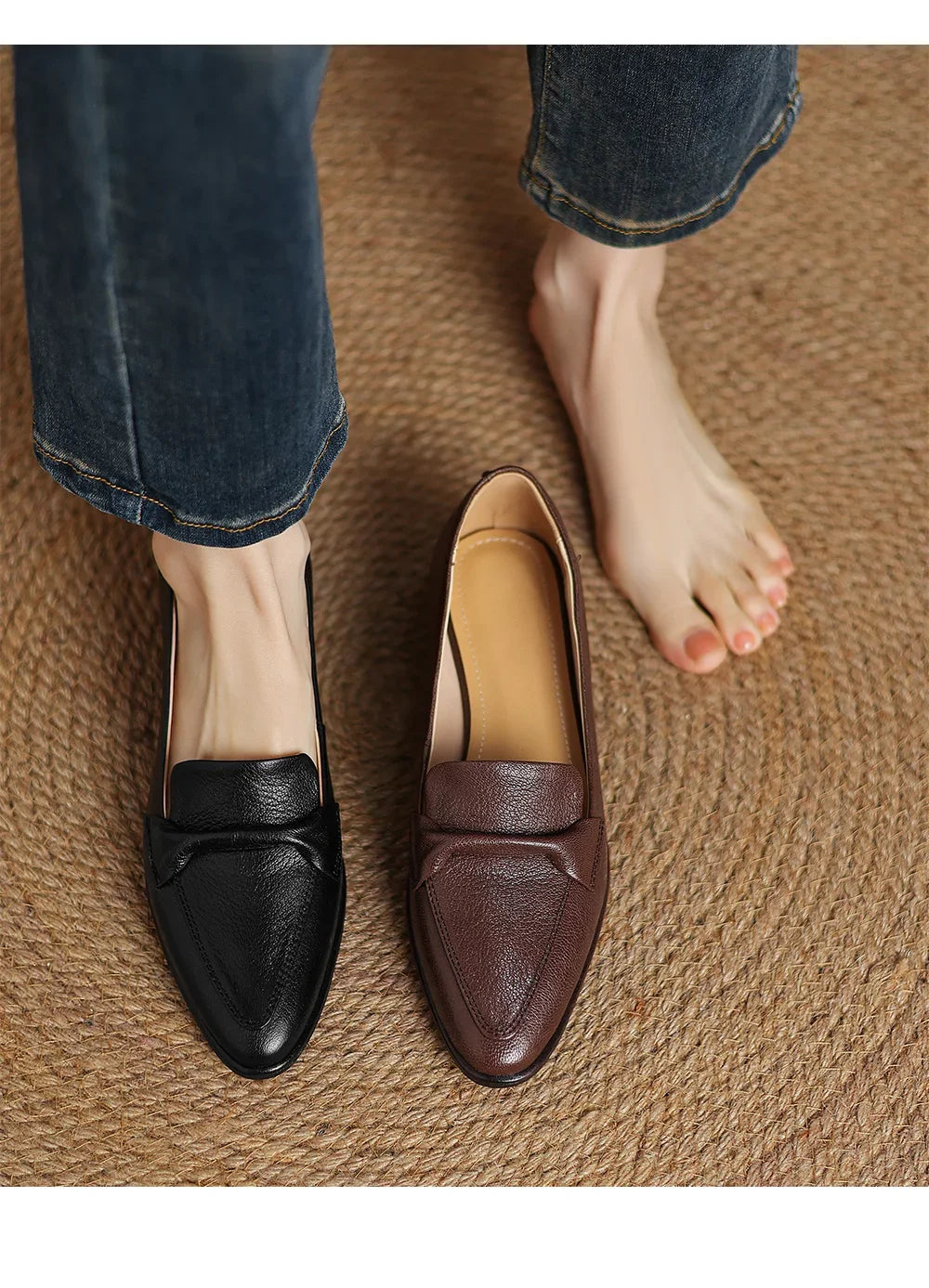 2025 spring autumn women pumps natural leather 22-25cm soft sheepskin+cowhide+pigskin pointed toe thick heel loafers women shoes