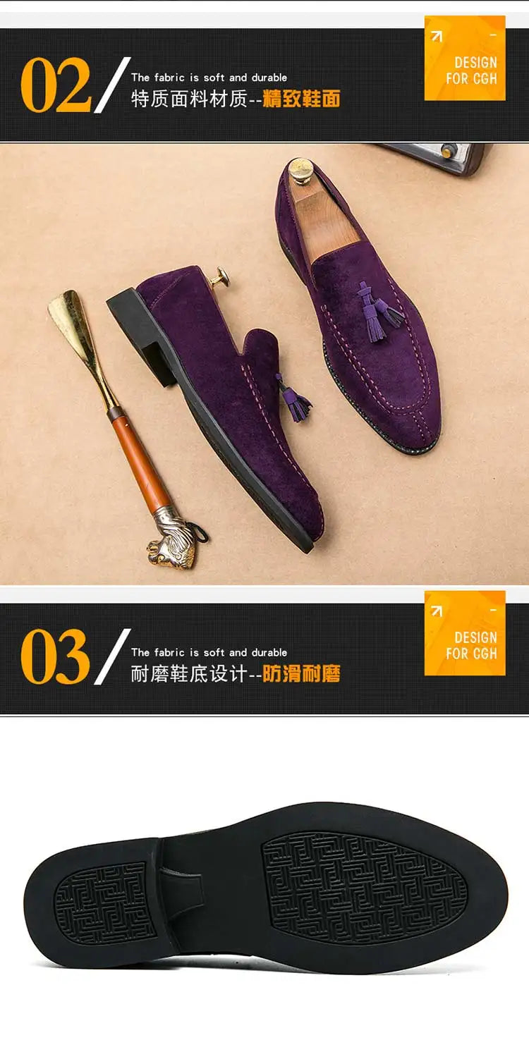 Loafers Men Plaid Tassel Suede Brown Square Toe Party Wedding Shoes for Men with  Dress Shoes Men