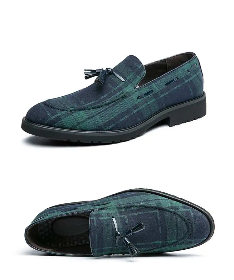 Loafers Men Plaid Tassel Suede Brown Square Toe Party Wedding Shoes for Men with  Dress Shoes Men