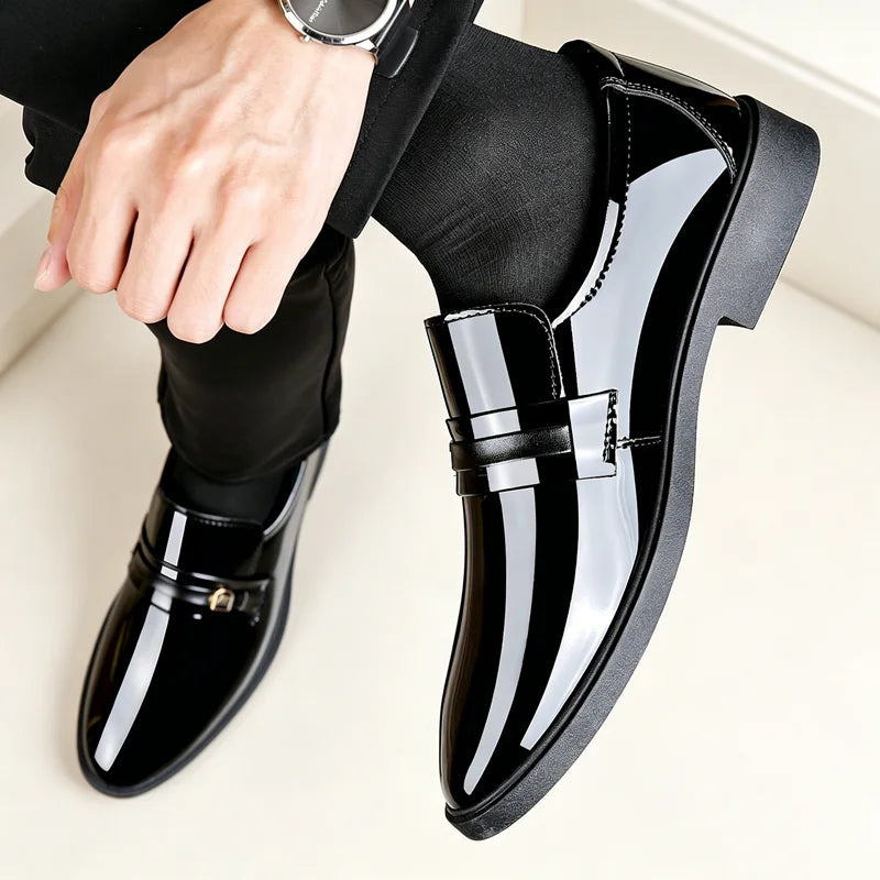 Gloss Patent Leather Men Slip-on Loafers Anti-slip Formal Dress Shoes Suitable for Commute Wedding Business Events