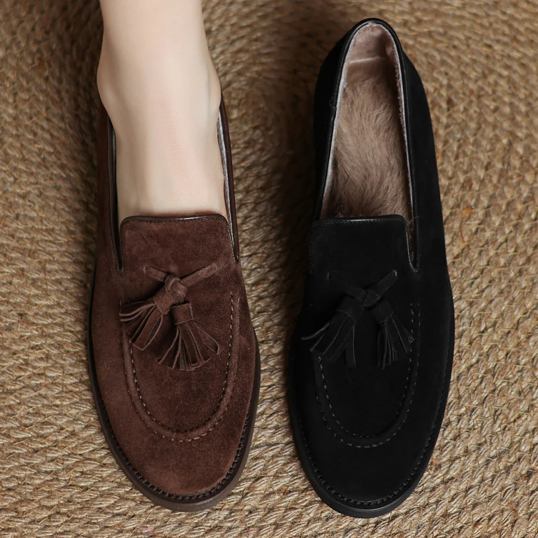Women's natural suede leather fringe slip-on flats loafers leisure soft comfortable casual female moccasins shoes for woman sale
