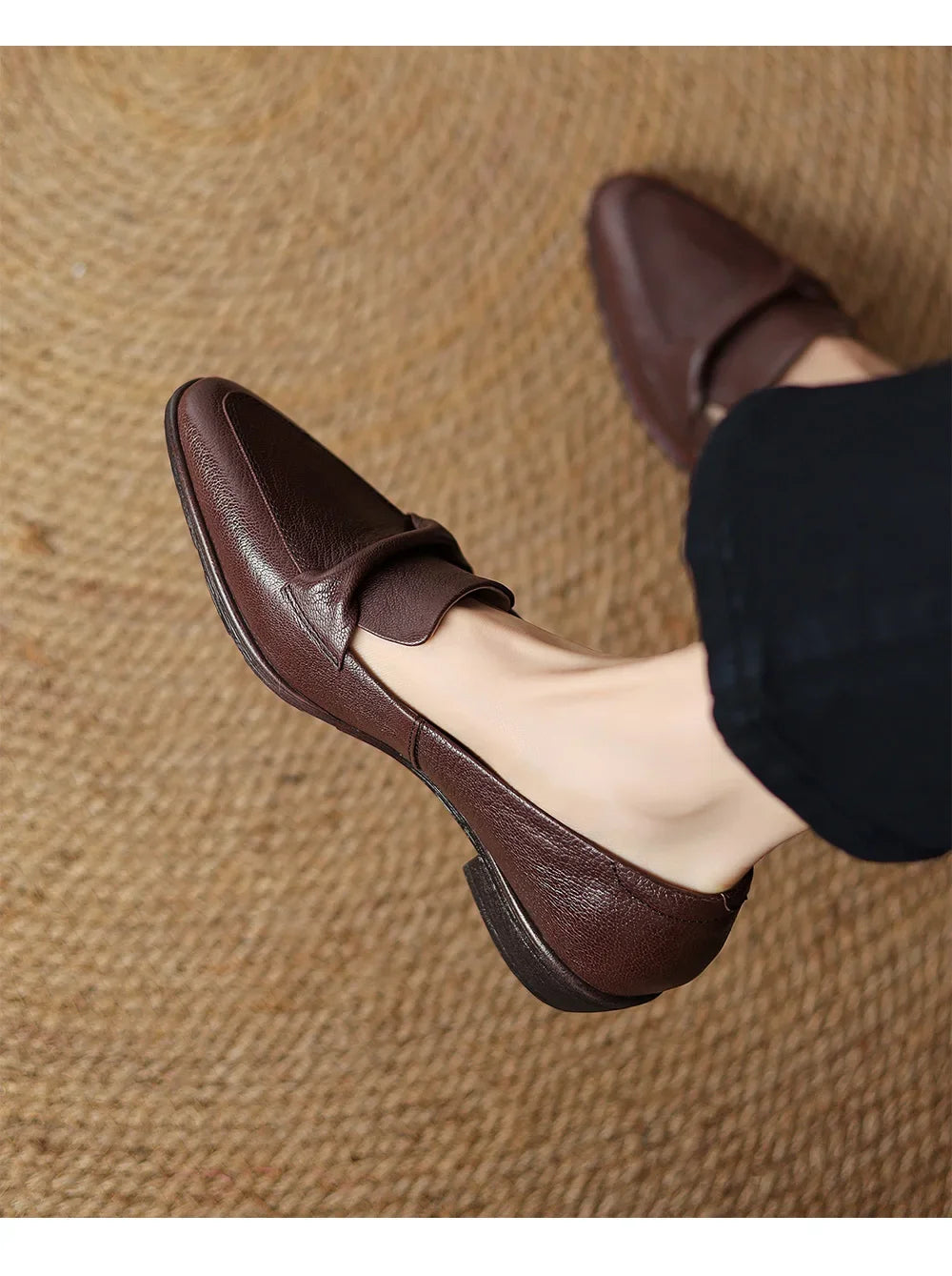 2025 spring autumn women pumps natural leather 22-25cm soft sheepskin+cowhide+pigskin pointed toe thick heel loafers women shoes