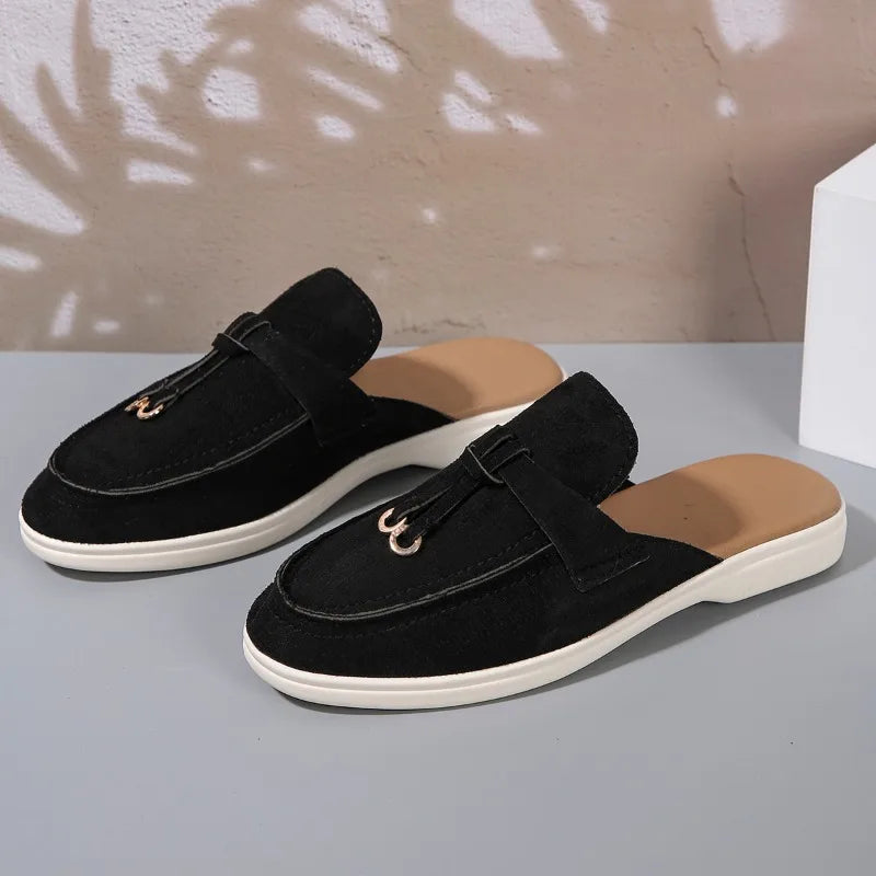 2025 New Casual Flat Bottom Lock Tassel Loafers Fashion Women Single Shoes Brand Metal Buckle Slipper Comfortable Slip on Shoes