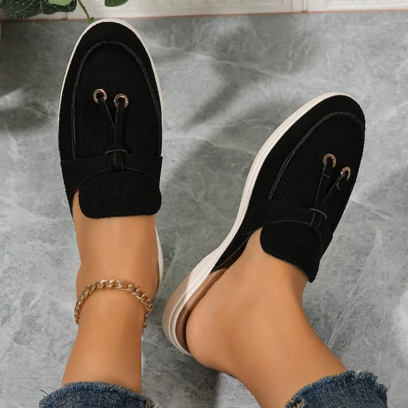 2025 New Casual Flat Bottom Lock Tassel Loafers Fashion Women Single Shoes Brand Metal Buckle Slipper Comfortable Slip on Shoes