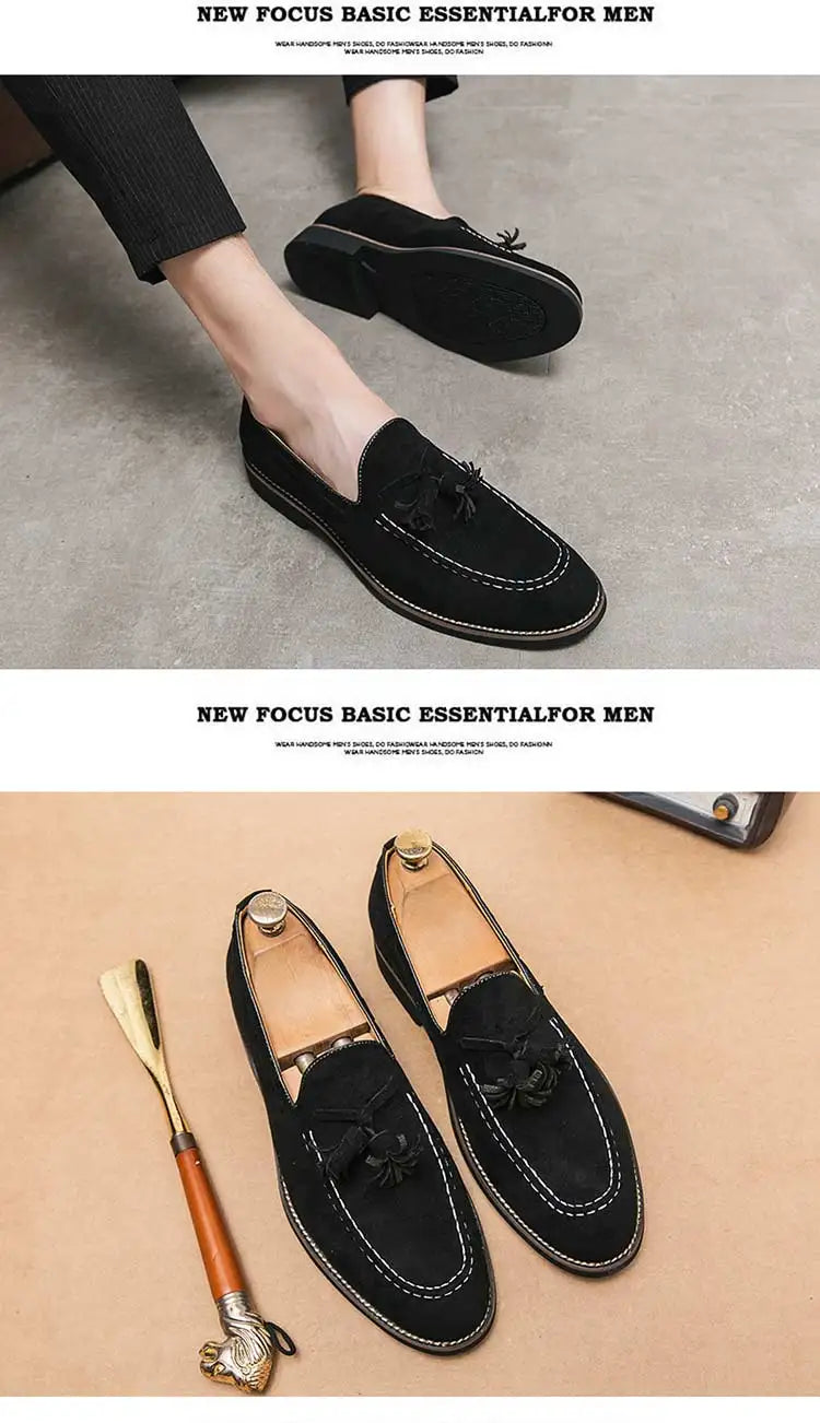 Loafers Men Plaid Tassel Suede Brown Square Toe Party Wedding Shoes for Men with  Dress Shoes Men
