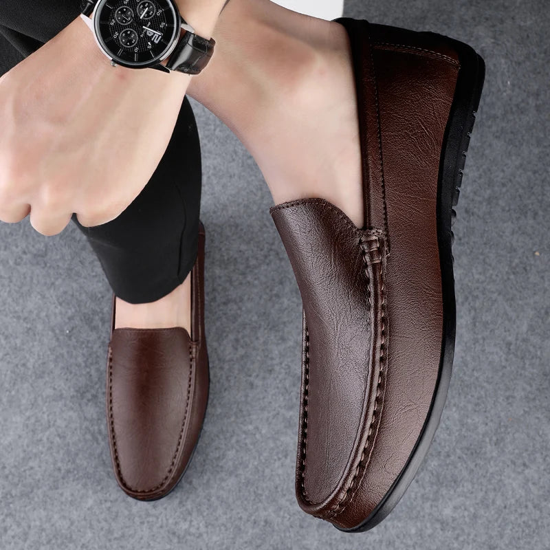 Mocassin Cuir Bleu Homme