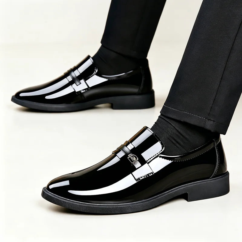 Gloss Patent Leather Men Slip-on Loafers Anti-slip Formal Dress Shoes Suitable for Commute Wedding Business Events
