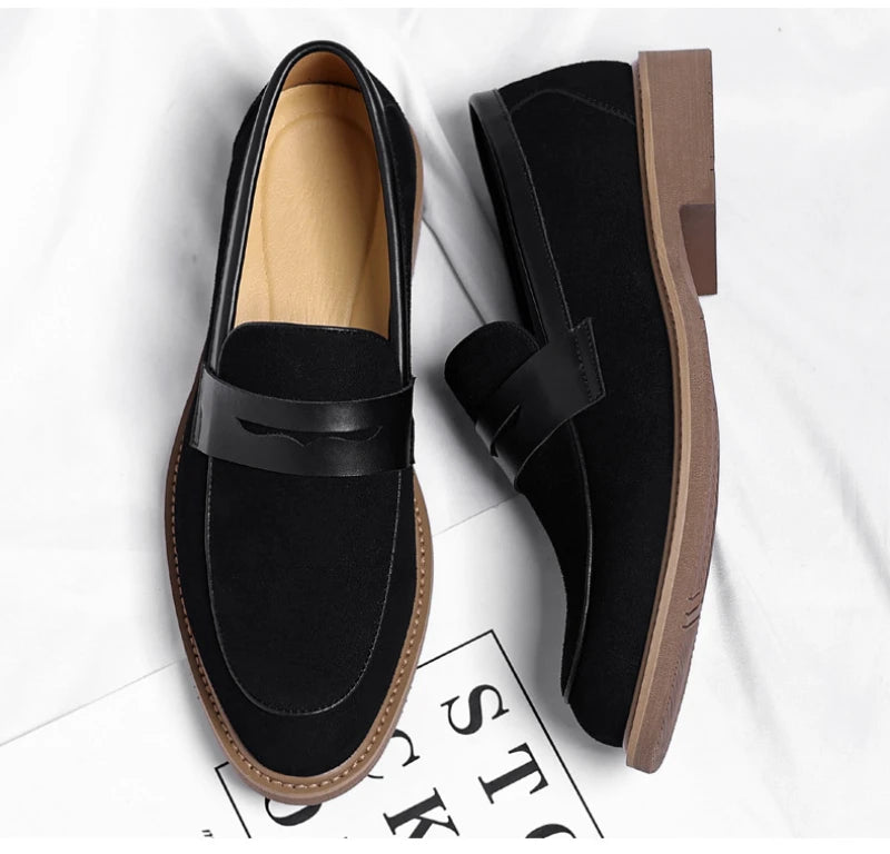 Men Loafer Shoes 2026 New Retro Nubuck Leather Shoes British Style Slip On Lazy Single Shoes Business Casual Leather Shoes For M