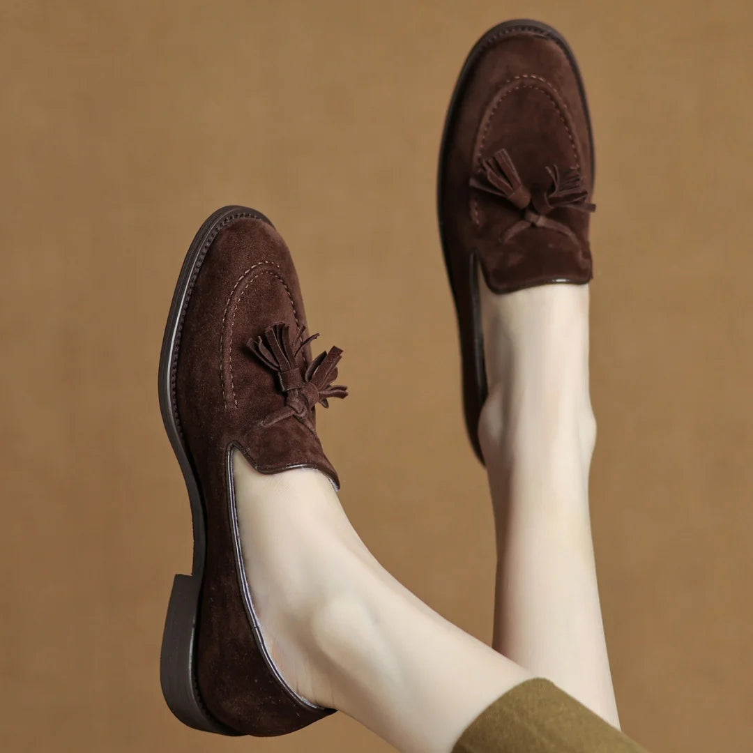 Women's natural suede leather fringe slip-on flats loafers leisure soft comfortable casual female moccasins shoes for woman sale