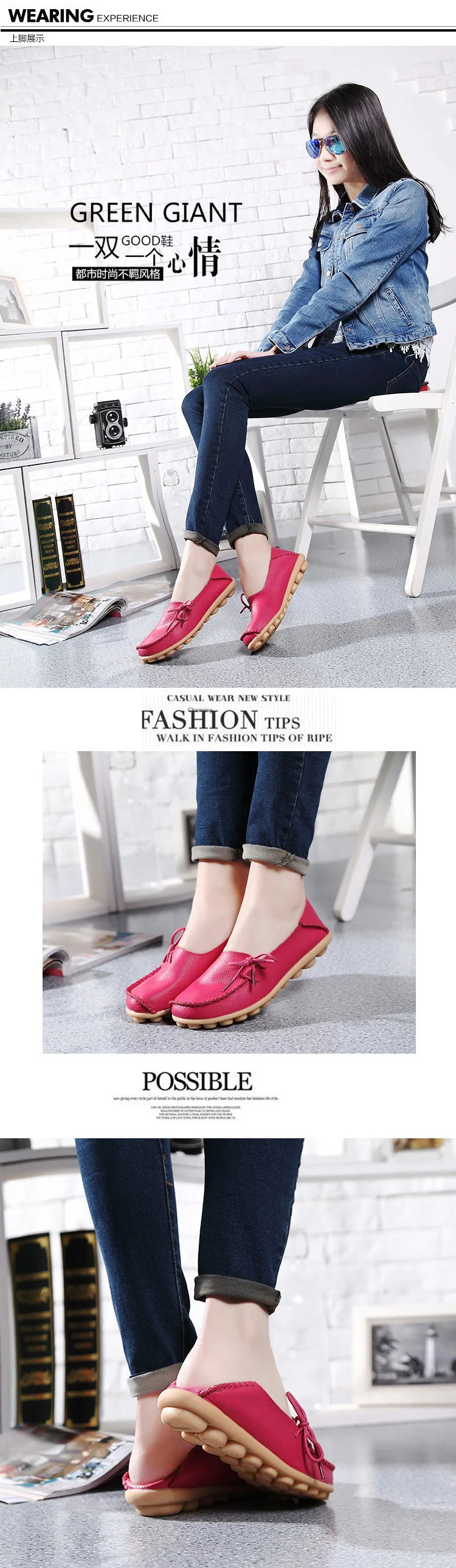 New Moccasins Women Flats 2026 Autumn Woman Loafers Genuine Leather Female Shoes Slip On Ballet Bowtie Women's Shoes Big Size