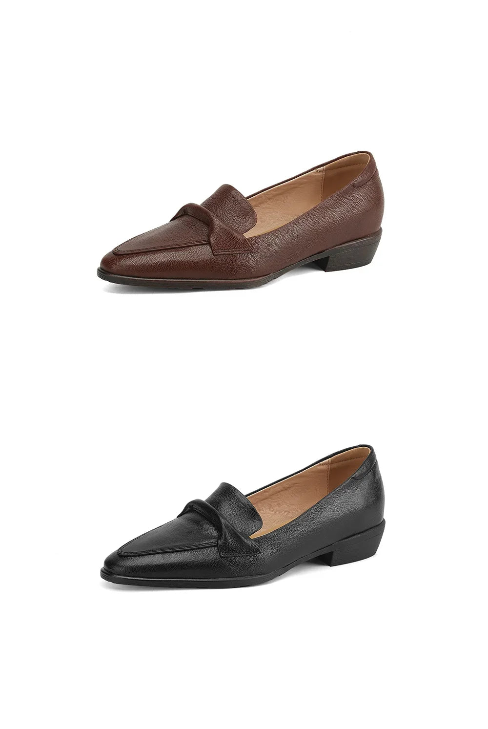2025 spring autumn women pumps natural leather 22-25cm soft sheepskin+cowhide+pigskin pointed toe thick heel loafers women shoes