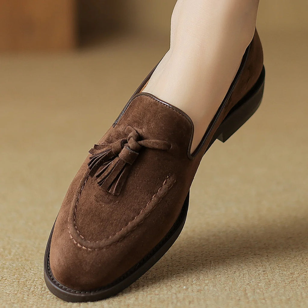 Women's natural suede leather fringe slip-on flats loafers leisure soft comfortable casual female moccasins shoes for woman sale