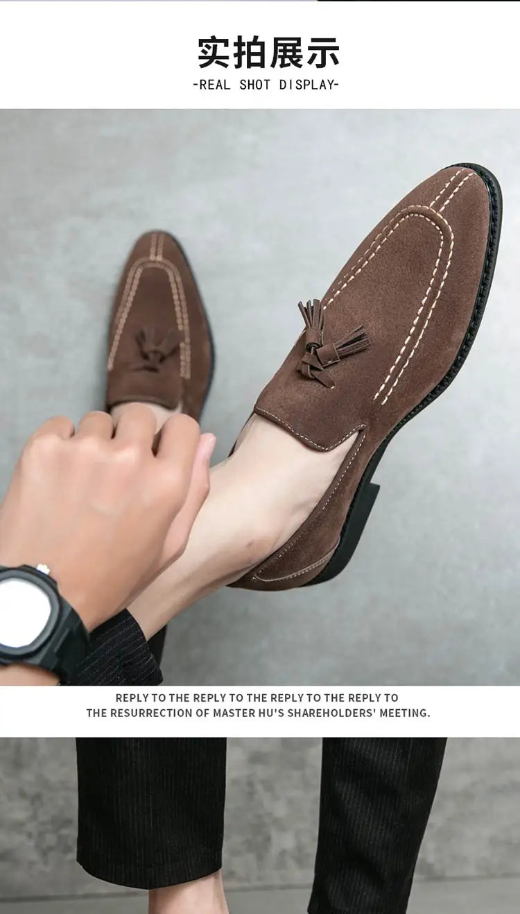 Loafers Men Plaid Tassel Suede Brown Square Toe Party Wedding Shoes for Men with  Dress Shoes Men