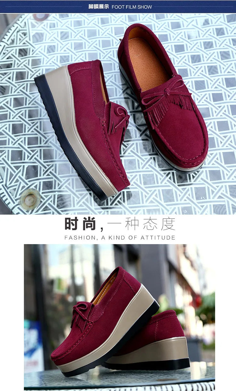 2025 Spring Platform Leather Flats Slip on Sneakers Designer Tassel Fringe Loafer Moccasins Fashon Green Suede Shoes of Women