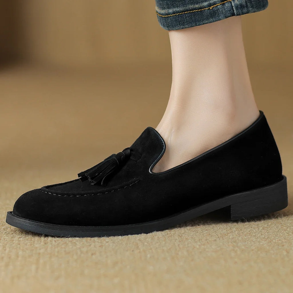 Women's natural suede leather fringe slip-on flats loafers leisure soft comfortable casual female moccasins shoes for woman sale