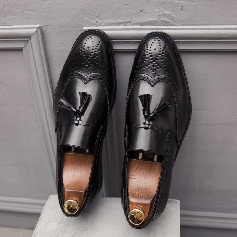 Luxury Men Loafers Tassels Soft Moccasins Spring Black Shoes Man High Quality Mens Shoes Casual Leather Driving Flats Size 38-48