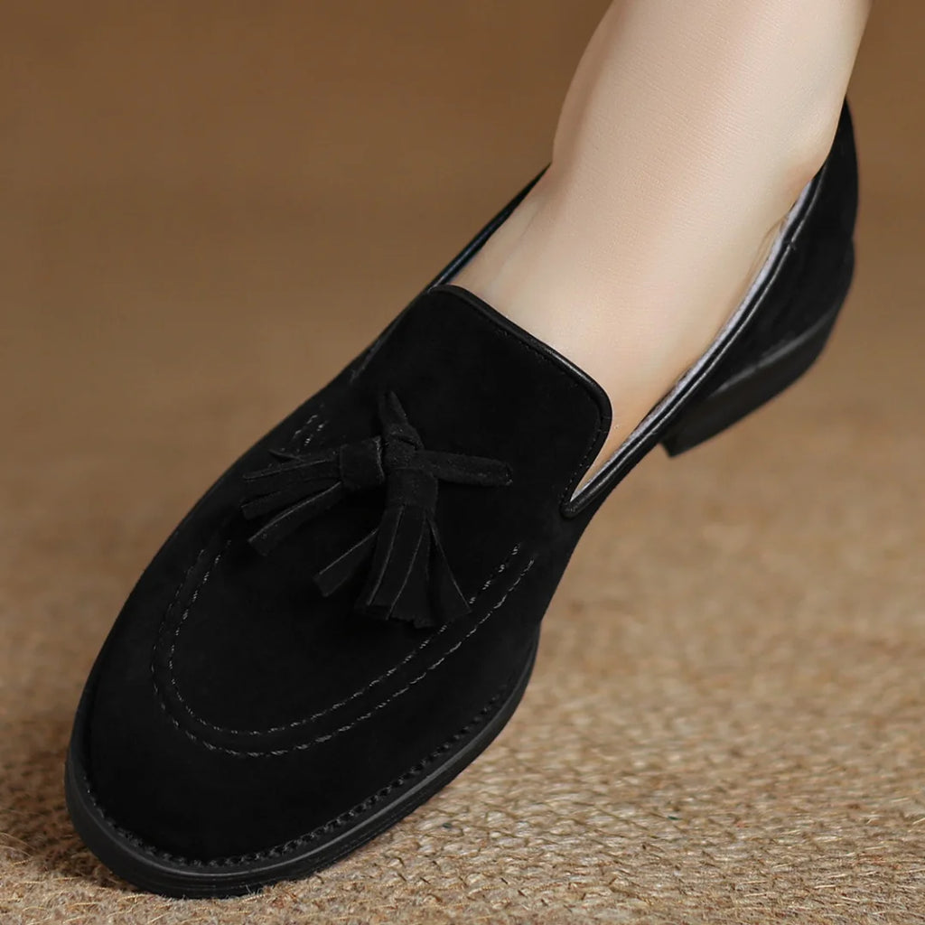 Women's natural suede leather fringe slip-on flats loafers leisure soft comfortable casual female moccasins shoes for woman sale