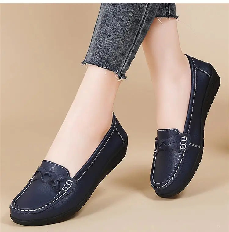 Genuine Leather Women Flats Fashion Soft Flat Shoes Moccasins Shoes Women Casual Ballet Flats Retro Zapatos De Mujer Plus Size