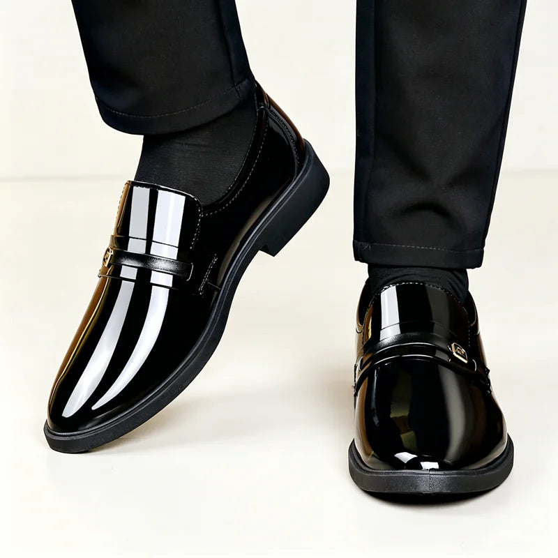 Gloss Patent Leather Men Slip-on Loafers Anti-slip Formal Dress Shoes Suitable for Commute Wedding Business Events